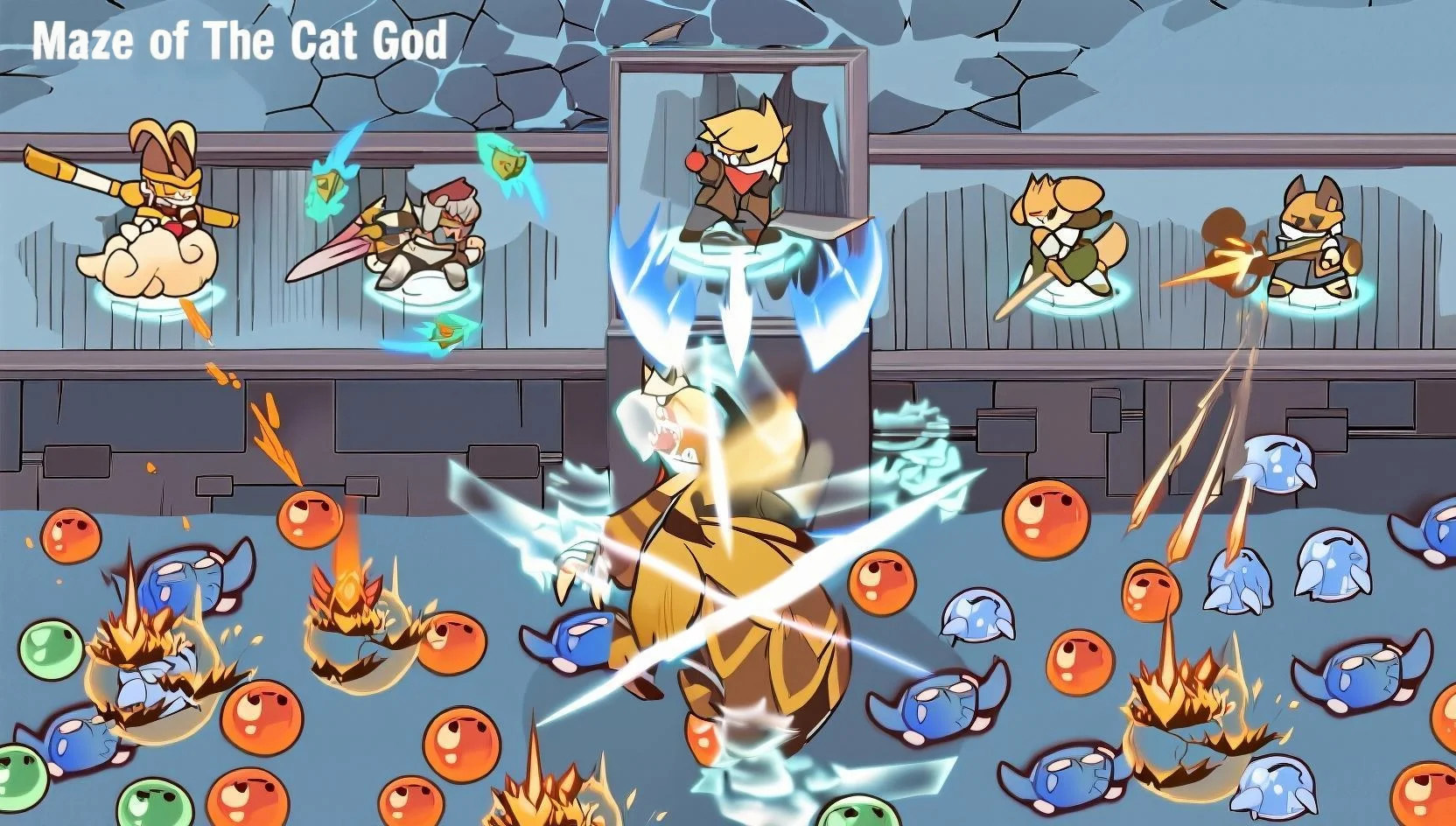 Cat heroes assembling in Meow God's Maze